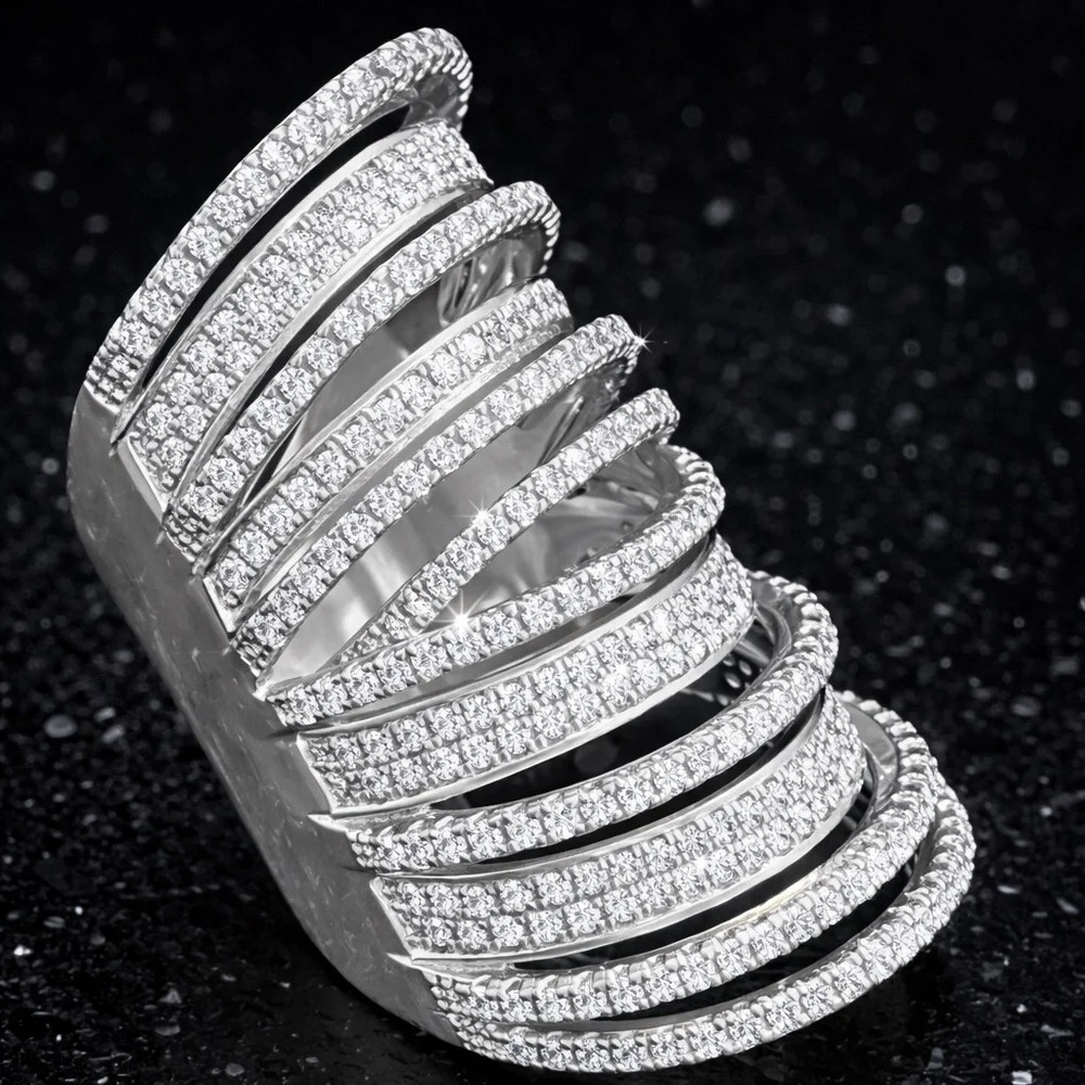 NEW HUGE PAVE Set Diamond Cz Cocktail Statement ladies Wedding band Ring Silver
